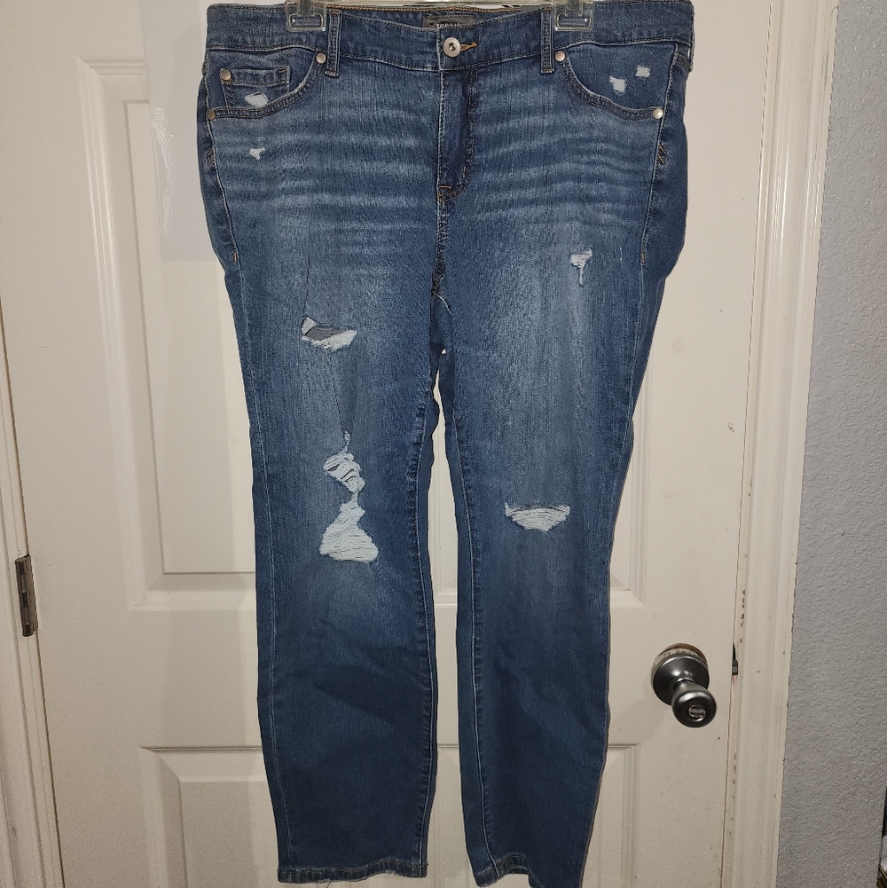 torrid Women's Blue Denim Ripped Jeans with Gold Stitching